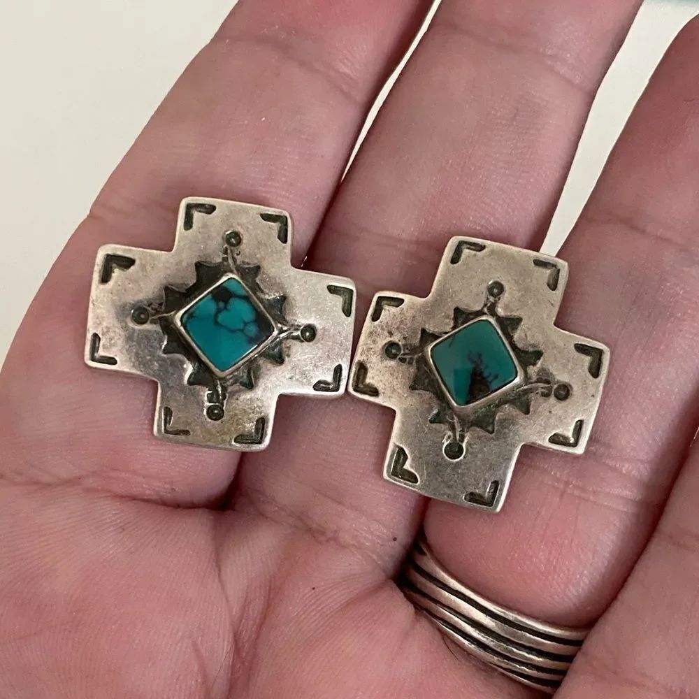 Vintage Navajo Frank and Brihilda Coriz Turquoise Earrings